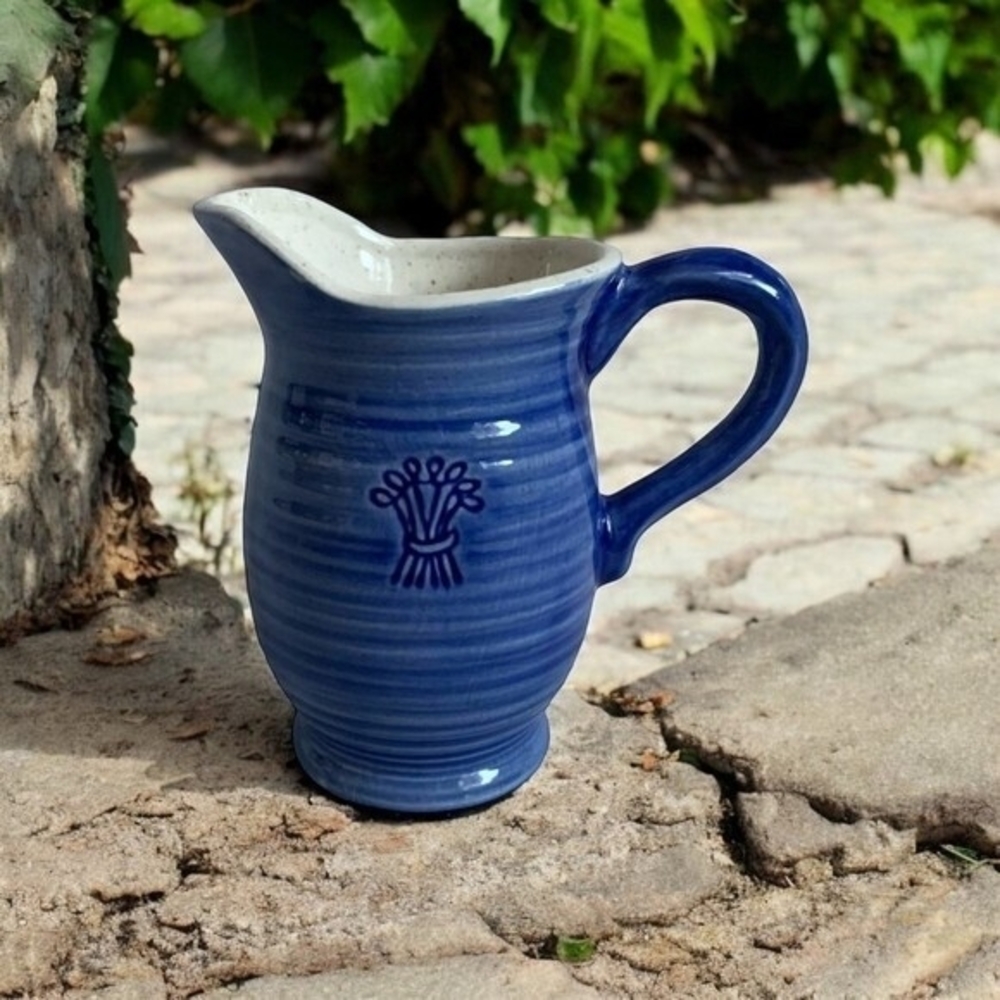 Vintage Blue Ceramic Pitcher 6.5x3.5x5.5" Country Farmhouse Pottery Jug NWOT